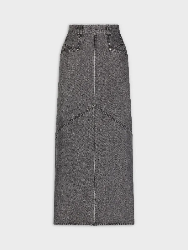 Stitched Detail Denim Skirt-Black