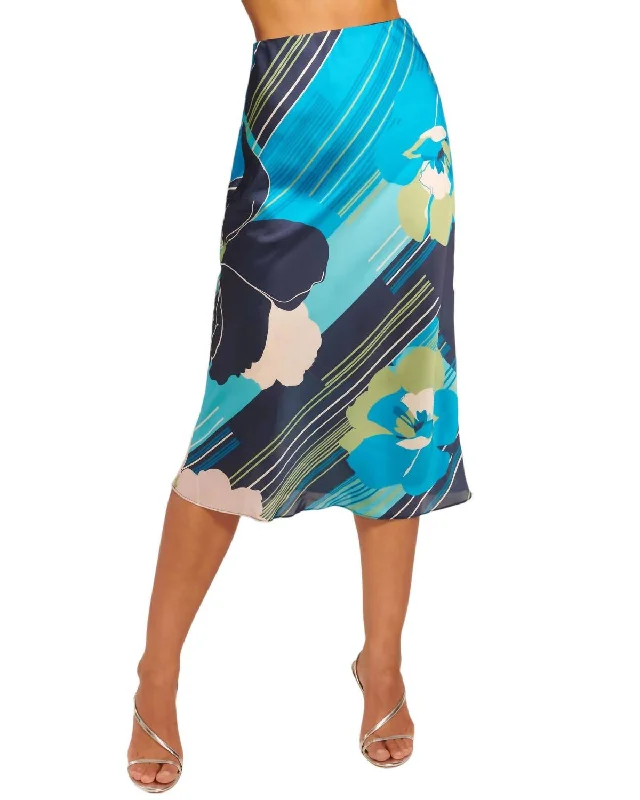 Rosetta Floral Midi Skirt In Navy Amore