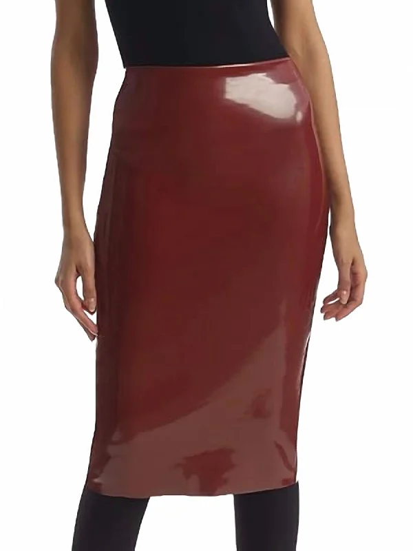 Faux Patent Leather Midi Skirt In Sienna