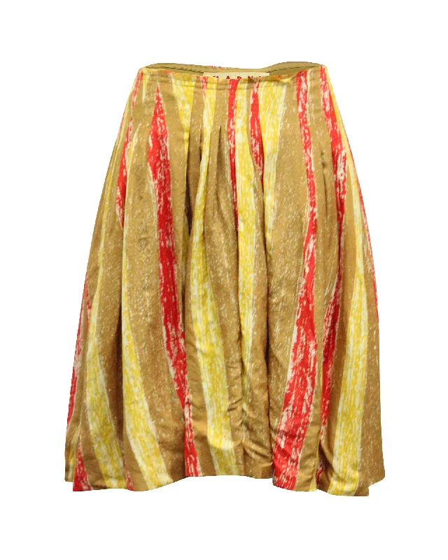 Marni Balloon Pleated Midi Skirt in Multicolor Silk