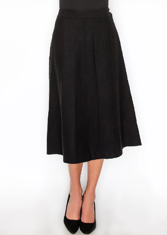 Black Pleated Knit Midi Skirt