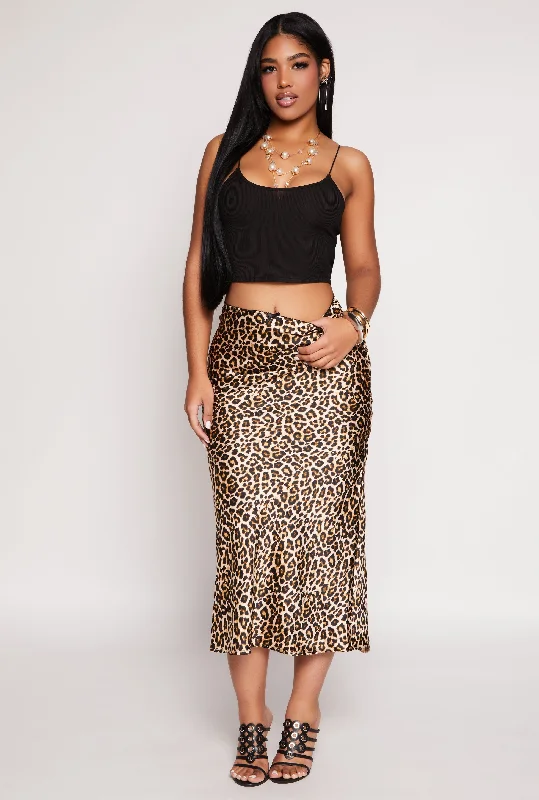 Almost Famous Satin Printed Pattern Midi Skirt