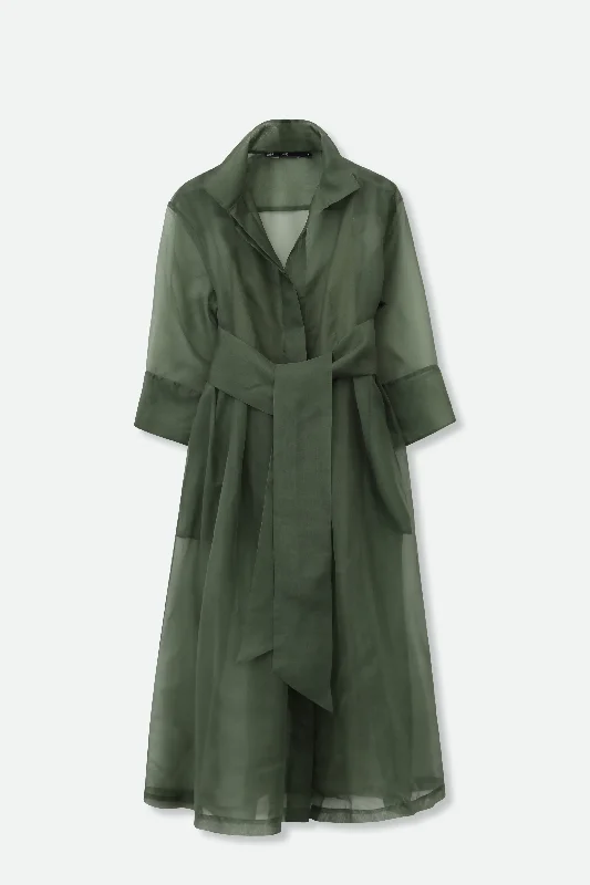 GABRIELLE DRESS IN SILK ORGANZA FOREST GREEN