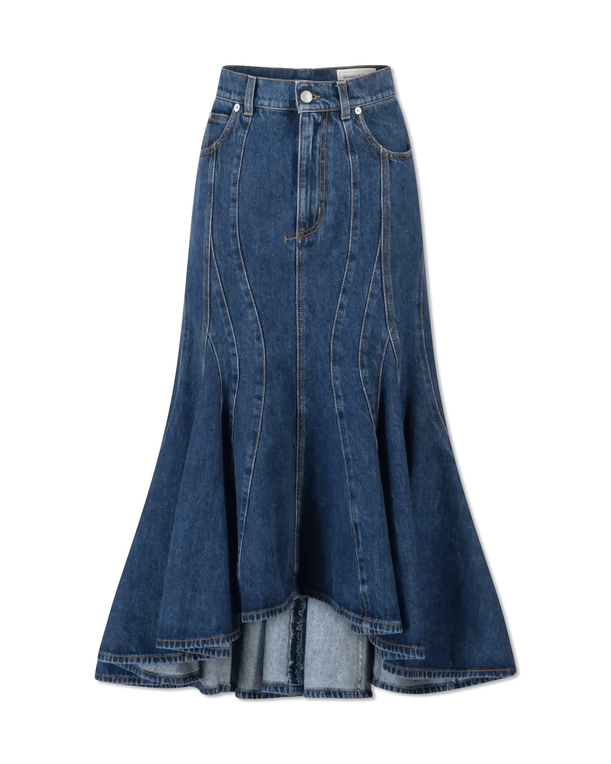 High-Low Organic Denim Midi Skirt