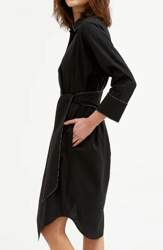 ALEXA DOLMAN SLEEVE SHIRT DRESS IN ITALIAN TROPICAL WOOL BLEND GABARDINE