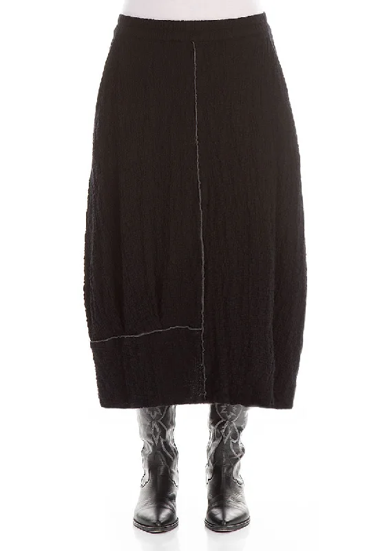 Balloon Black Wool Skirt