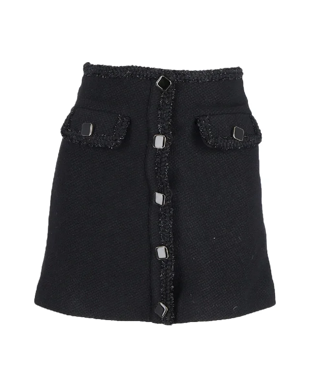 Self-Portrait Buttoned Mini Skirt in Black Wool