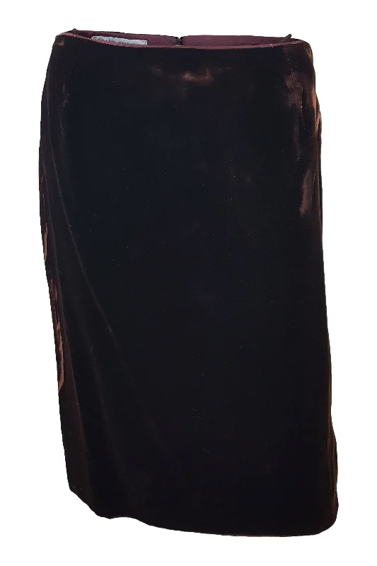 FRANK TIGNINO Brown Knee Length Velvet Skirt (UK 10)