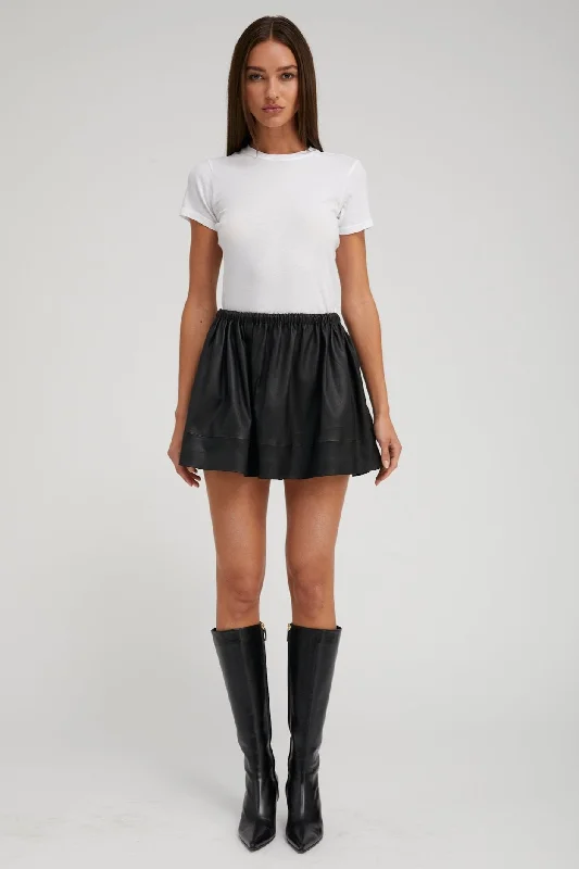 Black Leather Bell Mini Skirt