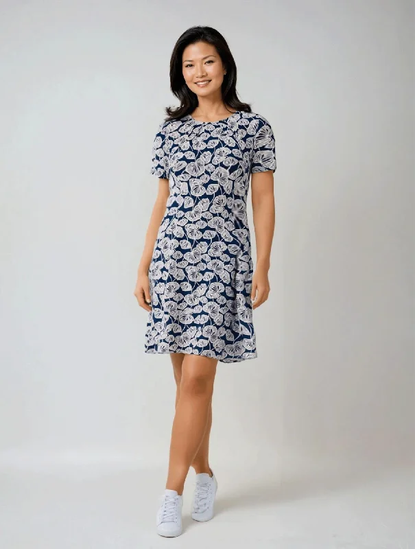 Printed Slinky Dress | Indigo White Fan | 7426A1