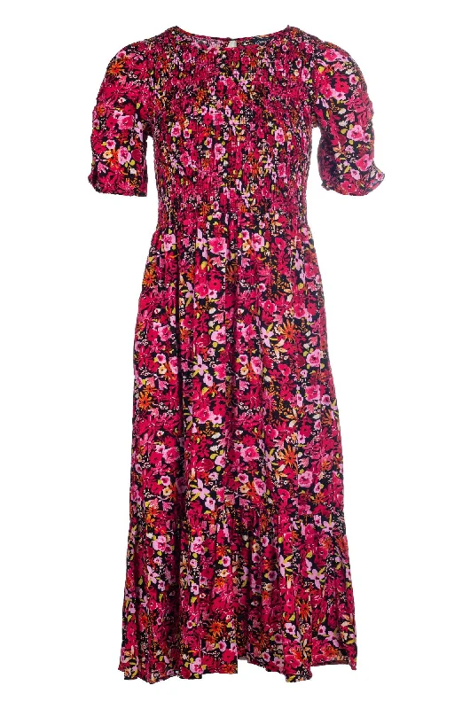 Printed Viscose Dress | Pink Blooms | 7337A1