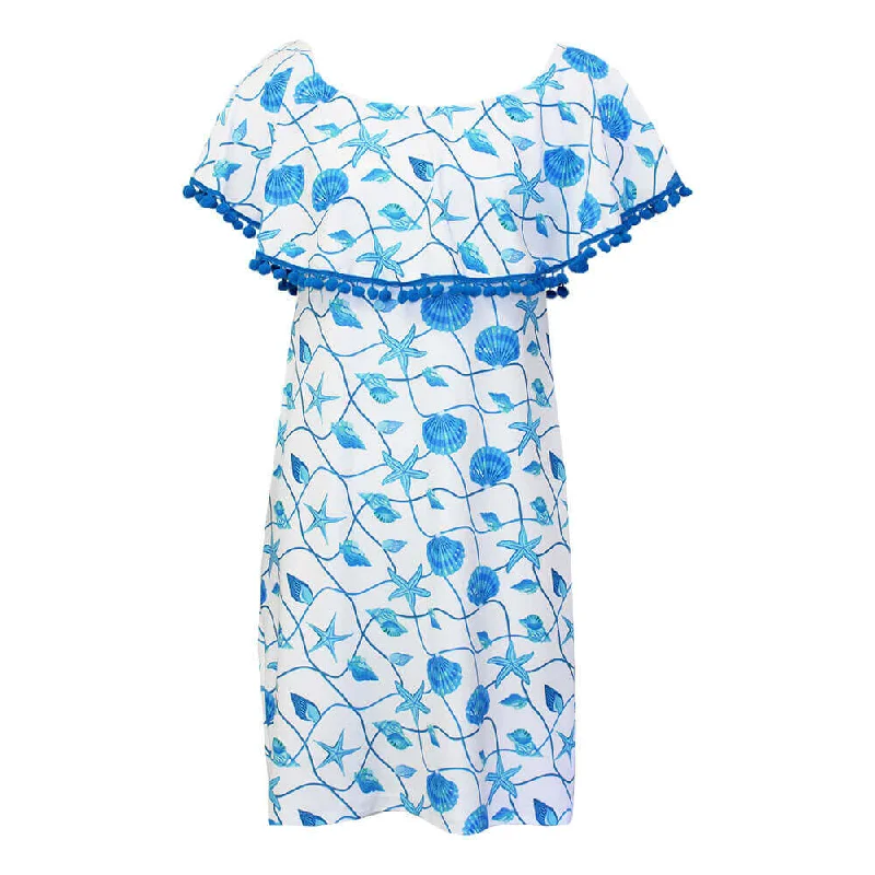 Island Trends Zoey Dress with Pompoms on Ruffle Neck - Azure Shell Life