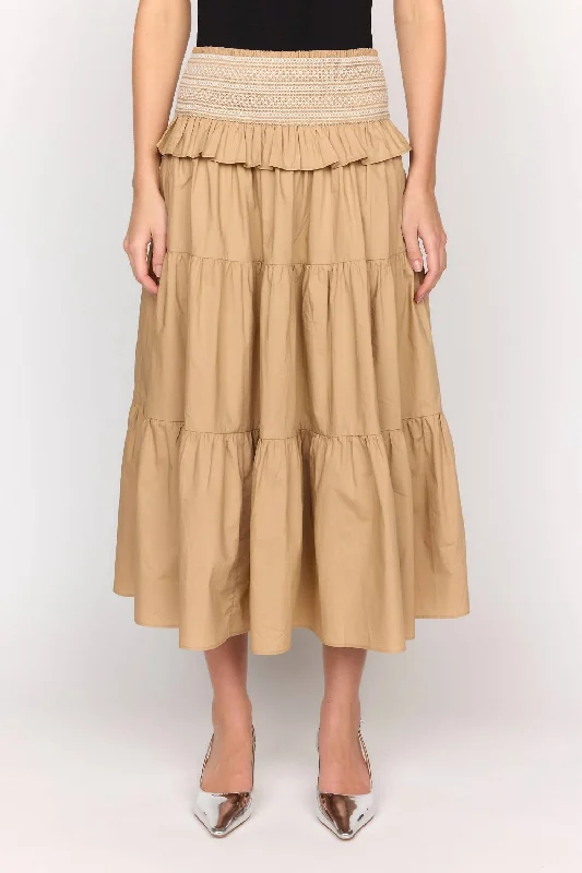 Leah Midi Skirt In Khaki