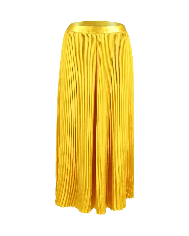 Ulla Johnson Rami Pleated Midi Skirt in Yellow Gold Polyester