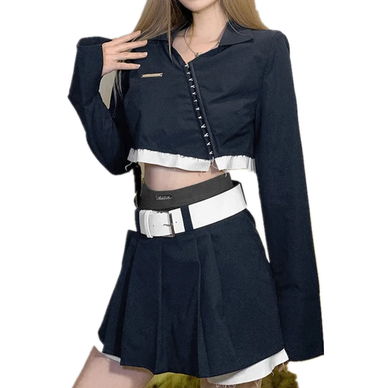 Women's Grunge Contrast Color Mini Skirt with Belt