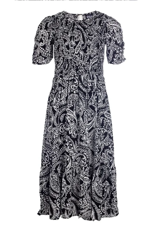 Printed Viscose Dress | BLACK WHITE PAISLEY | 7337A1