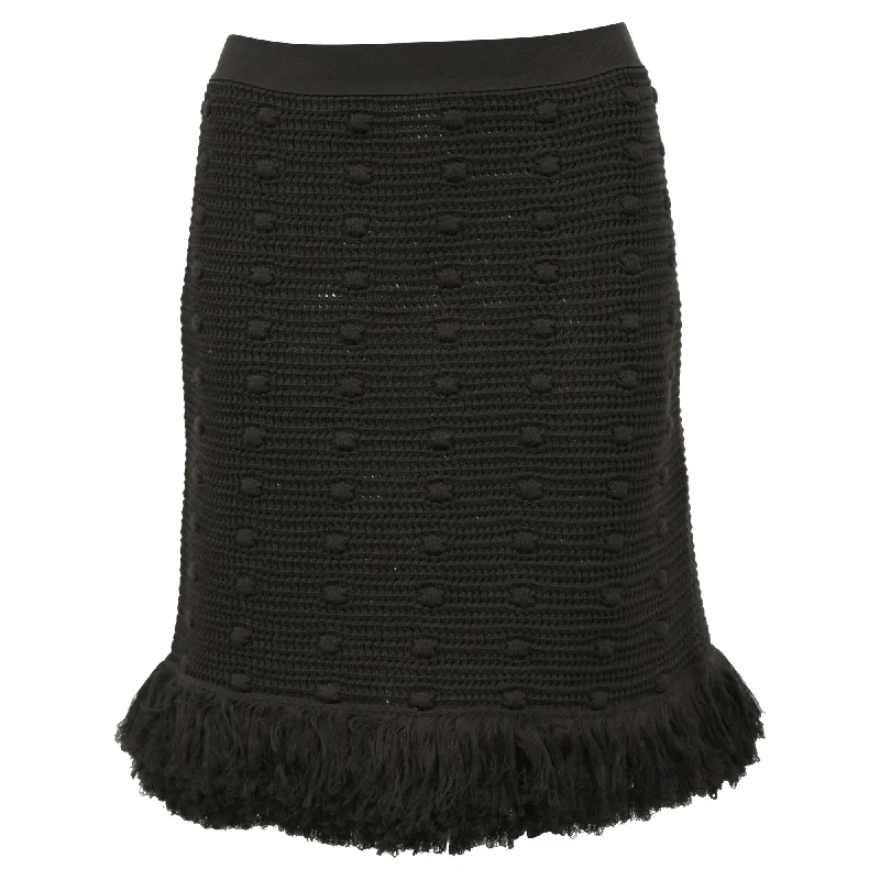 Bottega Veneta Mini Knitted Fringed Skirt in Green Cotton