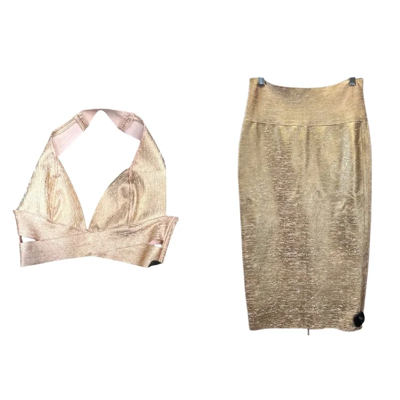 Skirt Set 2pc By Clothes Mentor In Gold, Size: L